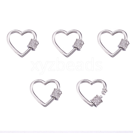 Brass Micro Pave Clear Cubic Zirconia Screw Carabiner Lock Charms ZIRC-E164-07P-1