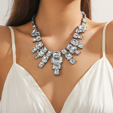 Exaggerated Party Zinc Alloy & Clear Glass Bib Necklaces for Glamorous Events RT5947-1