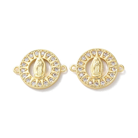 Rack Plating Brass Cubic Zirconia Virgin Mary Connector Charm KK-C084-01F-G-1