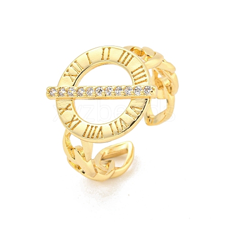 Clock Brass Micro Pave Clear Cubic Zirconia Open Cuff Rings RJEW-G309-09G-1