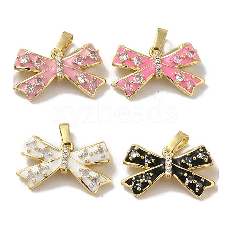 Rack Plating Brass Micro Pave Clear Cubic Zirconia Enamel Pendants KK-R160-01G-1