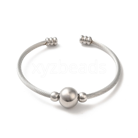 304 Stainless Steel Round Beaded Cuff Bangles BJEW-P310-03P-1