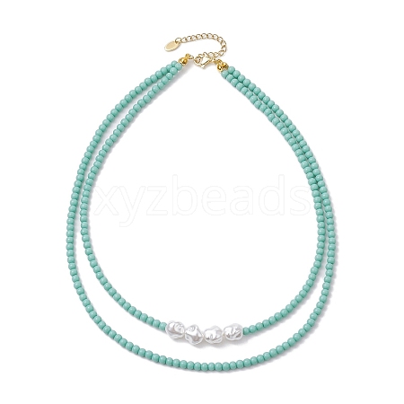 Plastic Imitation Pearl with Glass Necklace NJEW-JN04850-1