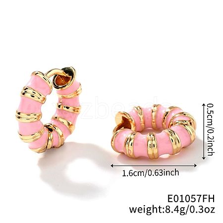 Brass Striped Enamel Bamboo Hoop Earrings YF1194-3-1