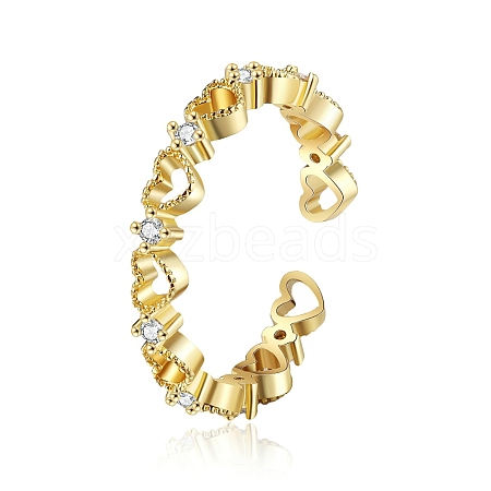 Brass Micro Pave Cubic Zirconia Open Cuff Finger Rings PW-WG57165-02-1