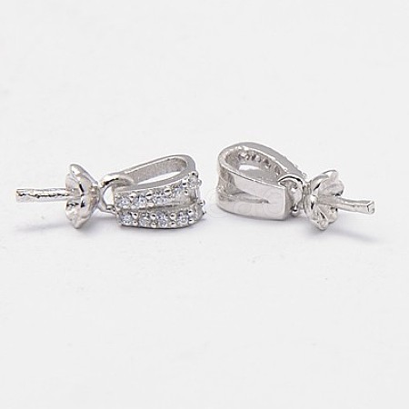 Anti-Tarnish Rhodium Plated 925 Sterling Silver Cup Pearl Bail Pin Pendants STER-A037-10P-1