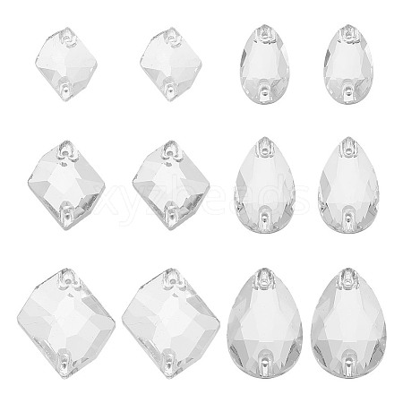 GOMAKERER 80Pcs 6 Style Irregular Rhombus & Teardrop Glass Sew On Rhinestone GLAA-GO0001-16-1