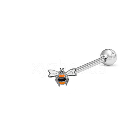 Bees Stainless Steel Enamel Straight Barbell 15 Gauge Piercing Tongue Rings for Women Men WG2FB88-05-1