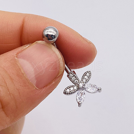 304 Stainless Steel Micro Pave Cubic Zirconia Belly Rings WGADED5-22-1