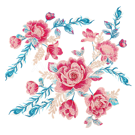 Peony Pattern Polyester Fabrics Computerized Embroidery Cloth Sew on Appliques PATC-WH0001-94-1