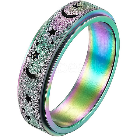 Stainless Steel Moon and Star Rotatable Finger Ring MOST-PW0001-005A-01-1