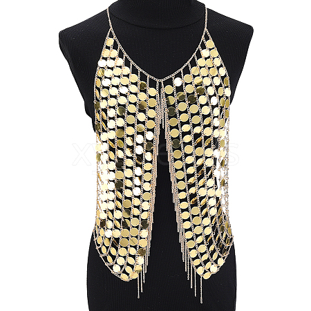 Polyester with PVC Coin Tassel Chest Body Chains for Sexy Dress AJEW-WH0481-477-1
