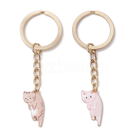 2Pcs Cat Shaped Alloy Enamel Keychains KEYC-JKC01065-1