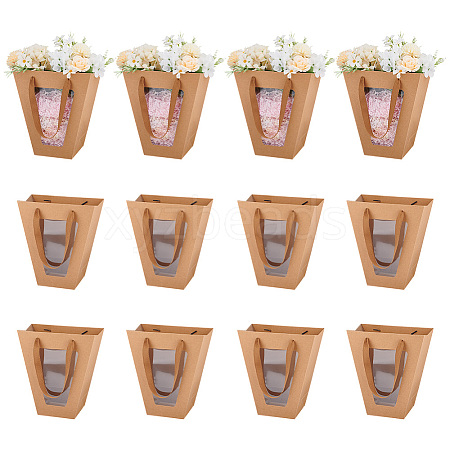 Trapezoid Paper Flower Gift Tote Bags with Plastic Visible Window ABAG-WH0045-25A-1