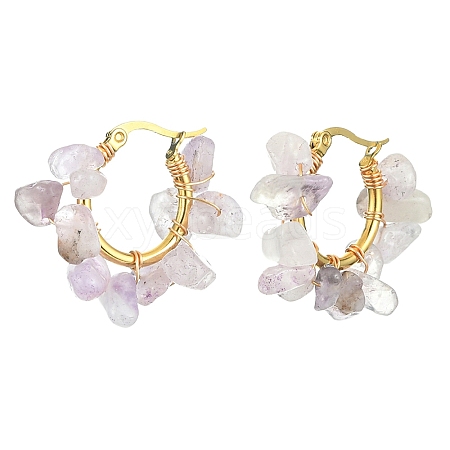 Natural Amethyst Chips Braided Hoop Earrings EJEW-JE04940-15-1