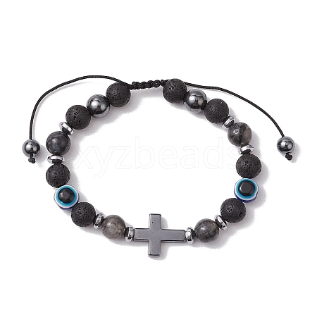 Natural Lava Rock Braided Bead Bracelets for Women Men BJEW-JB11138-01-1