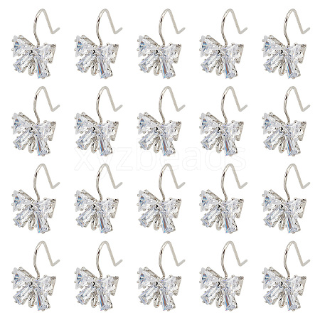 GOMAKERER 20Pcs Bowknot Brass Micro Pave Clear Cubic Zirconia Earring Hooks ZIRC-GO0001-02-1