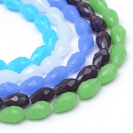 Teardrop Faceted Imitation Jade Glass Beads Strands GLAA-Q052-A-1