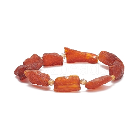 Natural Amber Irregular Nugget & Glass Beaded Stretch Bracelet BJEW-JB08622-1