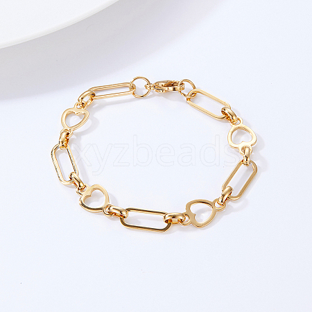 Stainless Steel Paperclip Chain & Heart Link Chain Bracelets for Women SU4878-1