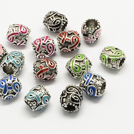 Alloy Awareness Ribbon Enamel European Beads MPDL-R036-18-1