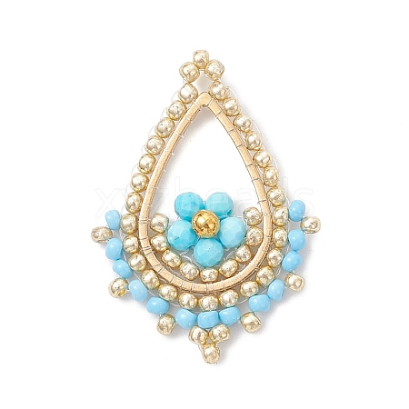 Faceted Round Dyed Natural Magnesite & Glass Seed Beaded Pendants PALLOY-MZ01097-04-1
