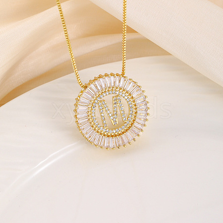 Brass Pave Clear Cubic Zirconia Ring with Letter Pendant Box Chain Necklaces FS-WG44D8C-13-1