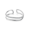 Rhodium Plated 925 Sterling Silver Double Layer Open Cuff Ring with Cubic Zirconia RJEW-F150-57P-1