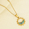 Stylish 304 Stainless Steel Pave Natural Paua Shell Crescent Moon Sun Pendant Necklaces BR0389-3-1