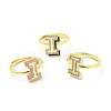 Mixed Color Enamel Initial Letter Adjustable Ring with Clear Cubic Zirconia RJEW-P045-01G-I-1