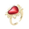 Rack Plating Heart Brass Enamel Open Cuff Rings for Women RJEW-B064-19G-01-1