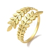 Vacuum Plating 201 Stainless Steel Leaf Open Cuff Rings for Women RJEW-C092-14G-1