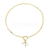 Natural Baroque Keshi Pearl Stick Pendant Brass Paperclip Chain Necklaces with Heart Clasps NJEW-JN06125-2