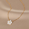 Stainless Steel & Seashell Flower Pendant Necklaces BI4124-1