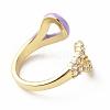 Cubic Zirconia Double Teardrop Cuff Ring with Enamel RJEW-A003-05G-2