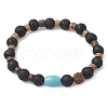 Natural Lava Rock & Rudraksha & Coconut & Howlite Beads Stretch Couples Bracelets for Women BJEW-JB11329-01-2