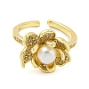 Natural Pearl Lotus Open Cuff Ring with Rhinestone RJEW-H220-17G-2