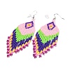 Glass Seed Braided Rhombus with Tassel Chandelier Earrings EJEW-H084-04P-2