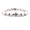 8MM Round Natural Howlite Beaded Stretch Bracelets with Synthetic Non-magnetic Hematite Cross FA1012-3-1