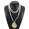 Boho Dyed Synthetic Turquoise Chip & Plastic Pearl Multi Layered Necklaces NJEW-U006-04A-G-1