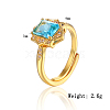 Rectangle Brass Micro Pave Deep Sky Blue Cubic Zirconia Adjustable Rings for Women JY9197-1