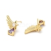 Purple Cubic Zirconia Wing with Teardrop Dangle Stud Earrings EJEW-G297-01G-2