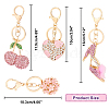 AHADERMAKER 4Pcs 4 Colors Alloy Rhinestone Pendant Keychain KEYC-GA0001-29-2