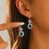 Brass Micro Pave Cubic Zirconia Flower with Oval Dangle Earrings for Women GA8760-1-2
