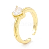 Cubic Zirconia Heart Open Cuff Ring RJEW-I083-03G-01-1