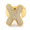 Brass Micro Pave Clear Cubic Zirconia Letter Open Cuff Ring for Women RJEW-M173-01G-X-2