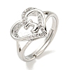 Heart with Letter Rack Plating Brass Micro Pave Clear Cubic Zirconia Adjustable Rings for Women RJEW-I105-01P-J-1