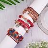 5Pcs 5 Style Wood & Glass Seed & Acrylic Beaded Stretch Bracelets Set with Baseball JB709E-4