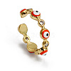 Flat Round with Evil Eye Brass Micro Pave Clear Cubic Zirconia with Enamel Cuff Rings FS-WG1191A-02-2