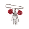 Halloween Skeleton Hand Alloy & Synthetic Coral Flower Pendants Kilt Pins JEWB-BR00169-1